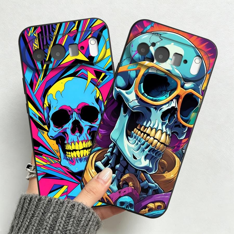 Google Pixel 9 Pro - غطاء هاتف بتصميم جمجمة نيون بوب