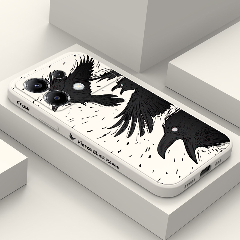 Xiaomi Poco X6 - غطاء هاتف سيليكون أسود بتصميم غراب