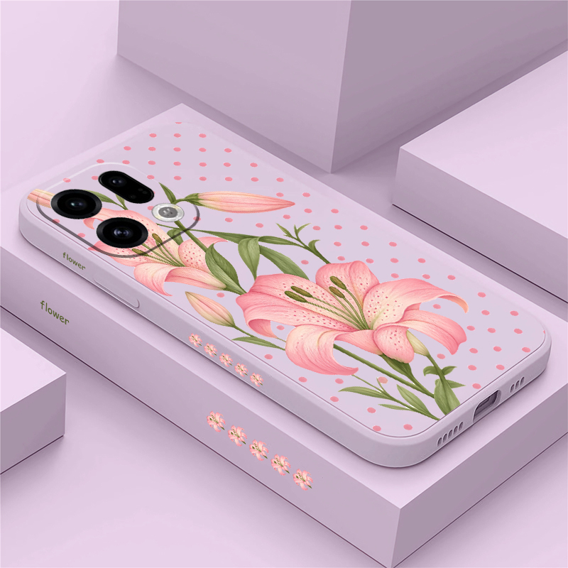 Oppo Reno 12 - غطاء هاتف فاخر بنقشة زهور وردية