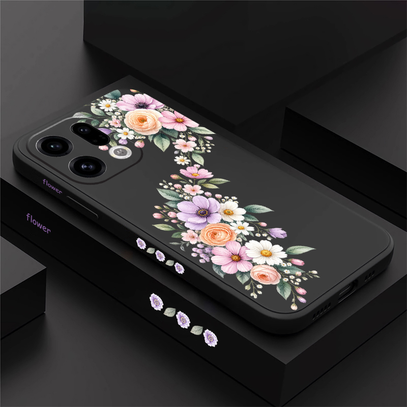 Oppo Reno 12 - غطاء هاتف وردي صغير بنقشة زهور